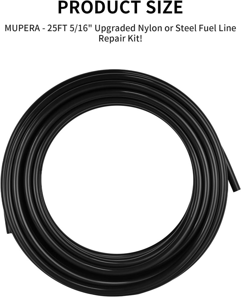 mupera 25 Feet 5/16" Fuel Line Repair Kit - Upgraded Automotive 5/16 Fuel Line Kit, Nylon/Steel Fuel Line Replacement Kit for Cars and Trucks - Image 2
